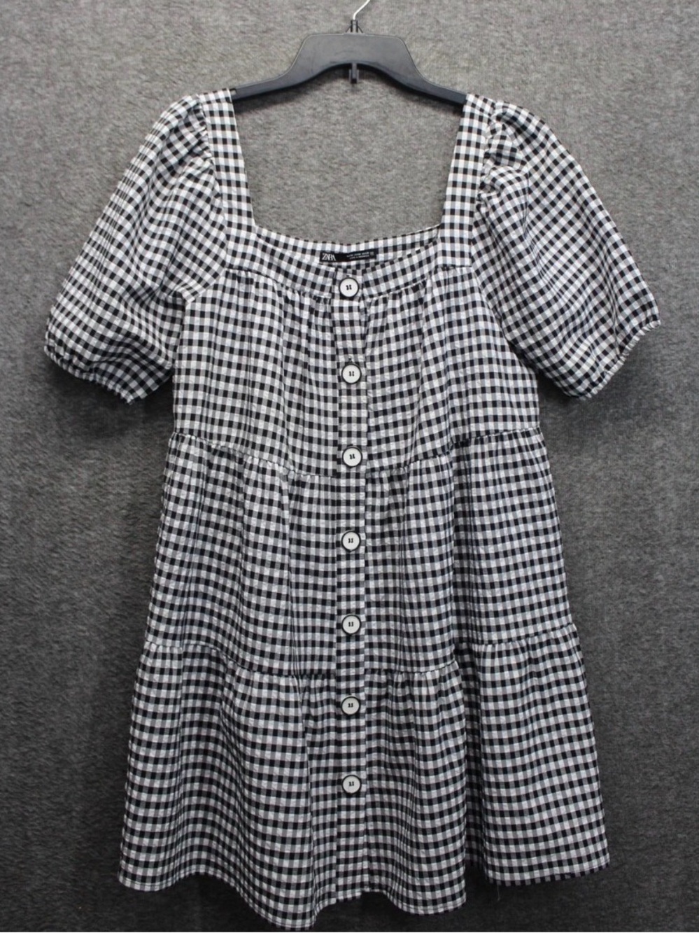 Zara Black and White Gingham Button Dress